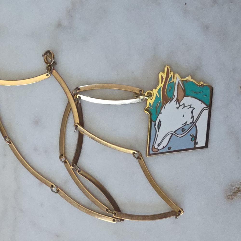 Studio Ghibli Spirited Away Haku Key Fob attached to a Vintage goldtone chain.  - Picture 4 of 9